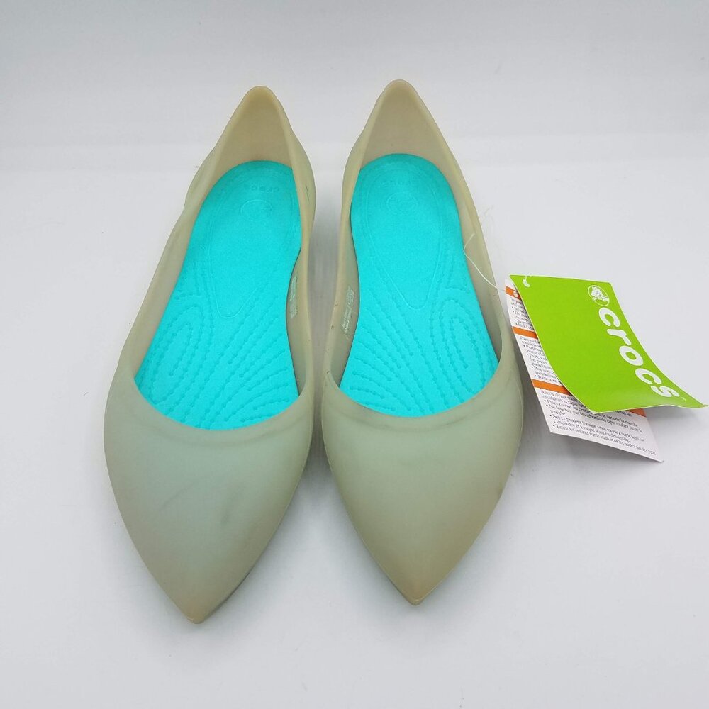 Crocs Shoes Womens 7 Rio Slip On Pointed Ballet Flats Platinum Pool 16265-0BD